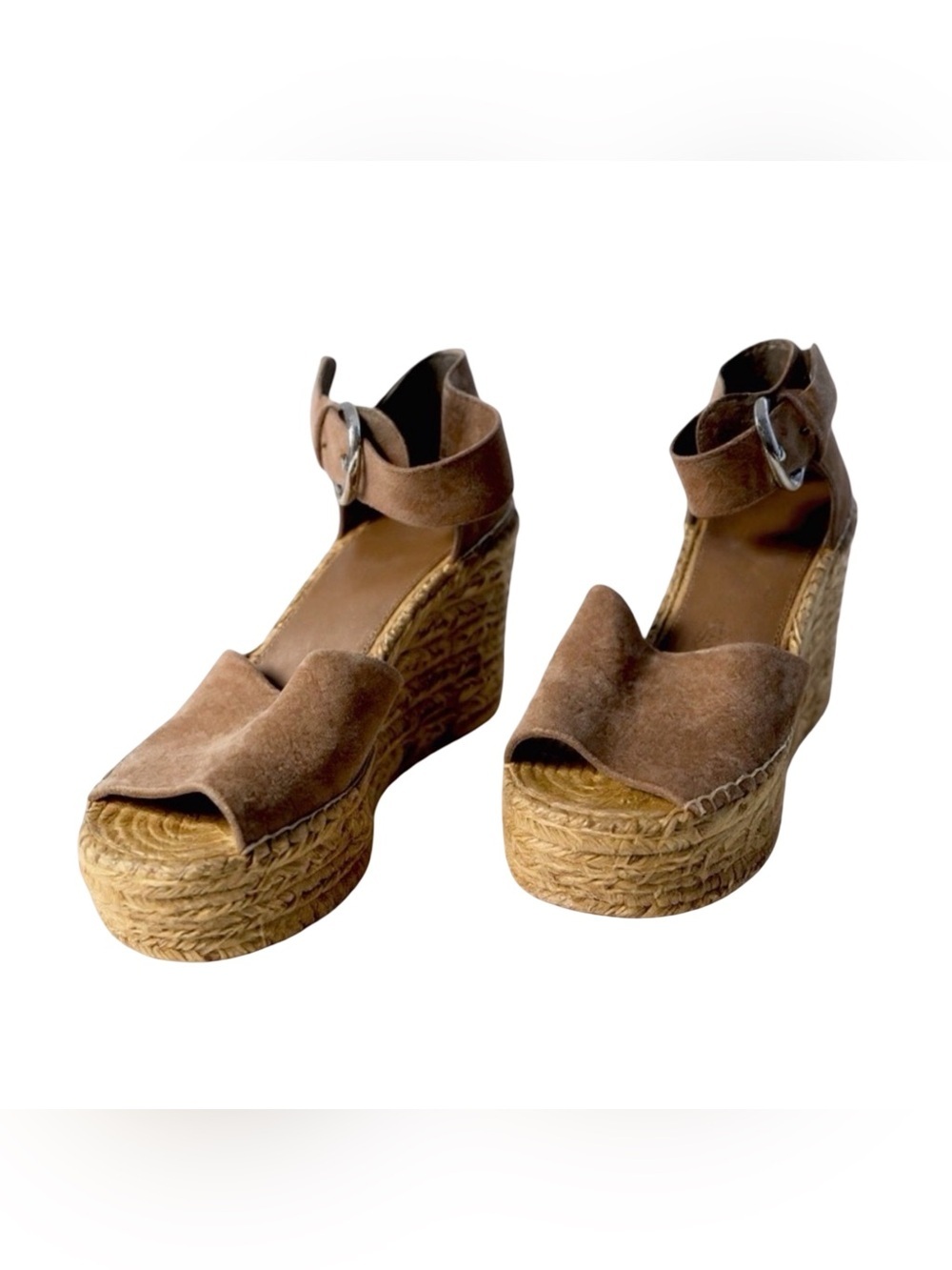 Marc Fisher Brown/Tan Suede Espadrille Wedges. Size 9